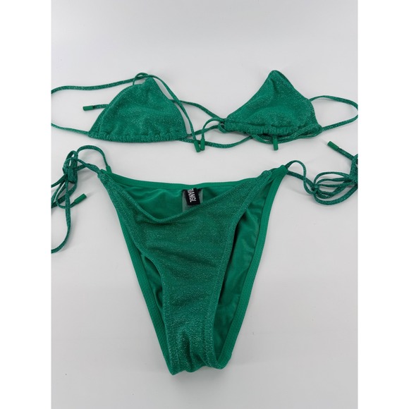 Triangl Other - Triangl Womens Emerald Green Sparkle Lurex Triangle Bikini Set Small 2 Piece